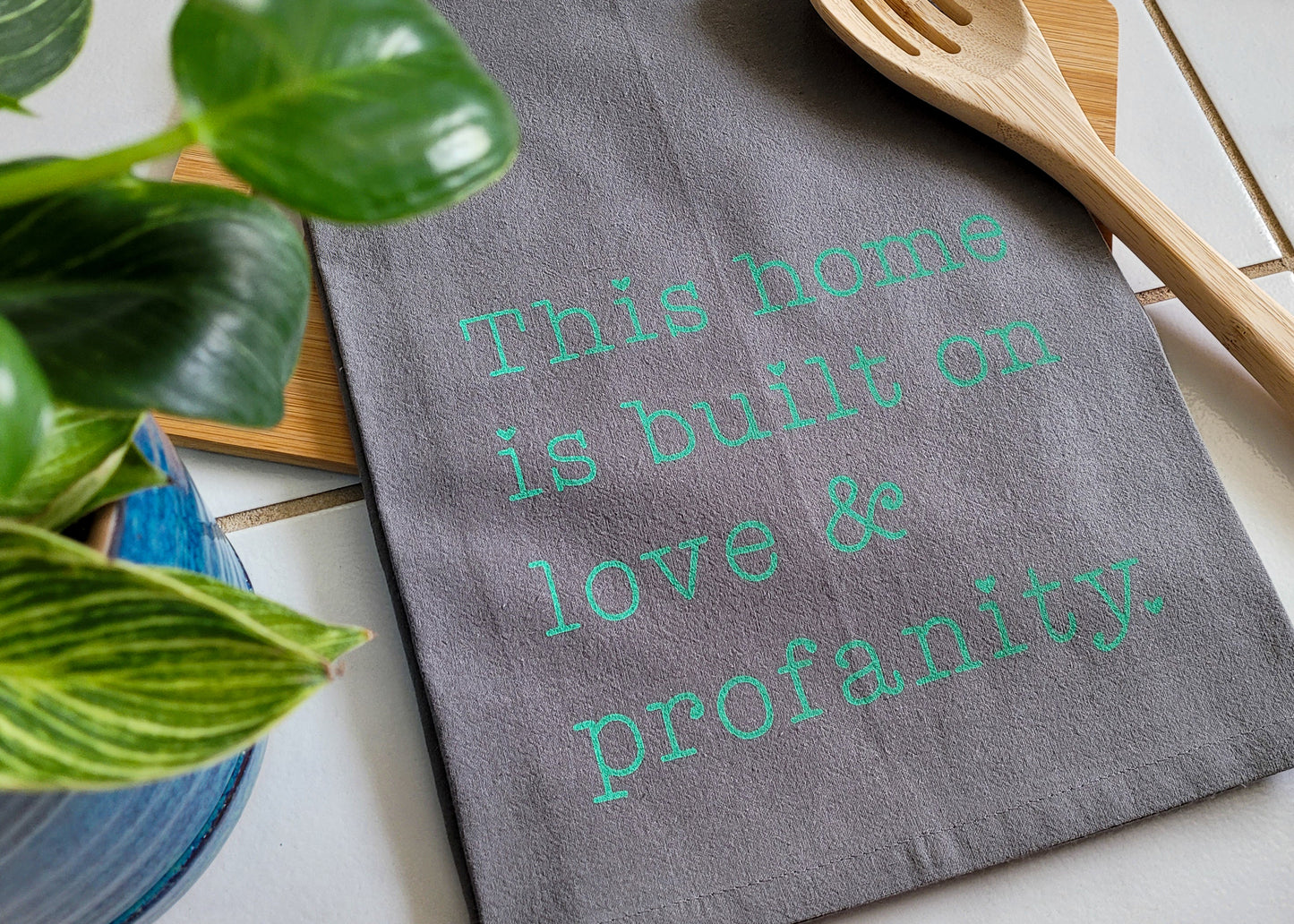 Love & Profanity Tea Towel - Gray