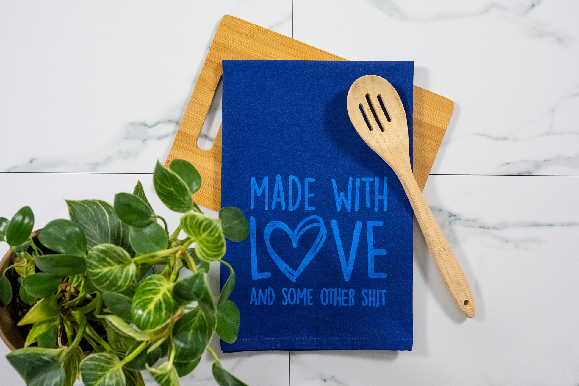 Made With Love & Some Other Shit Blue Towel with Electric Blue Ink