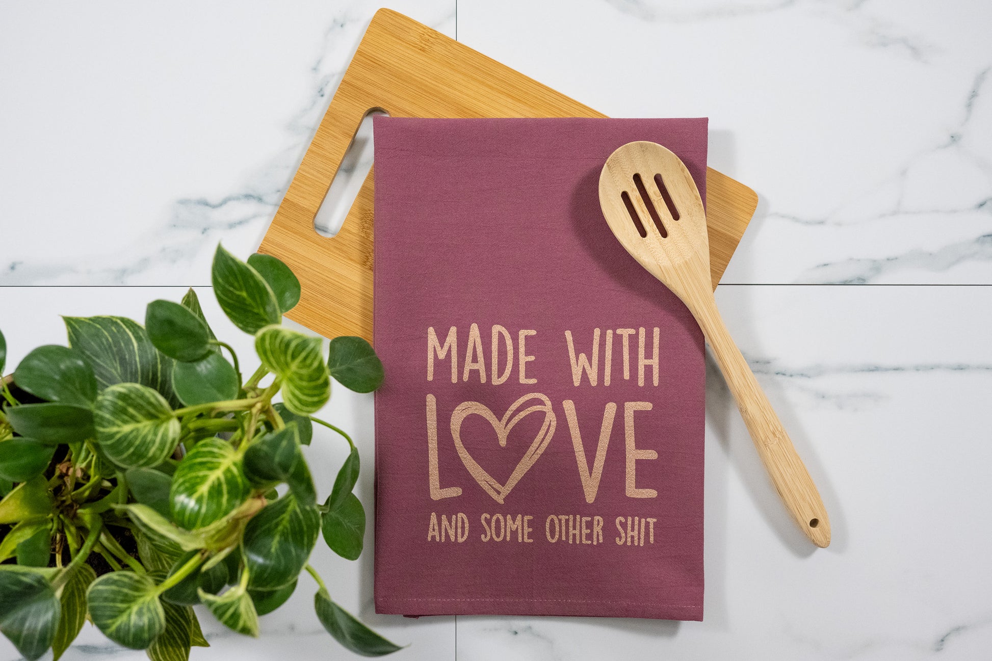 Made With Love & Some Other Shit Wine Towel with Electric Rose Gold Ink