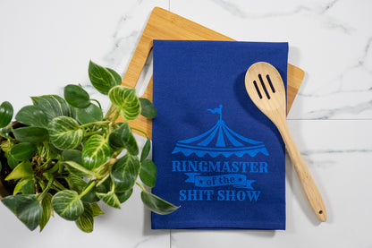 Ringmaster of the Shit Show Blue Towel with Electric Blue Ink