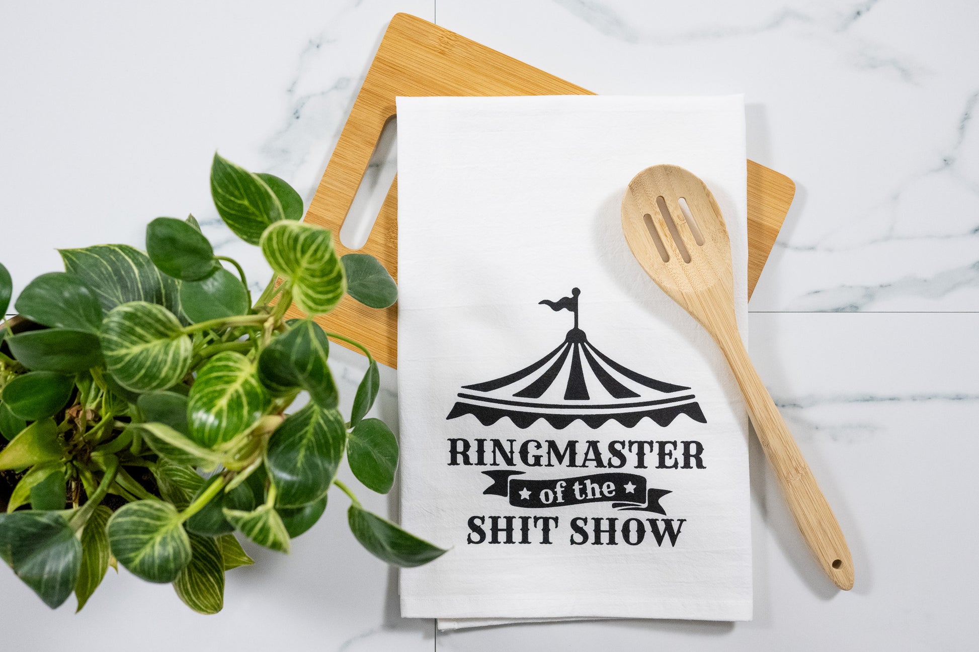 Ringmaster of the Shit Show White Towel with Black Ink