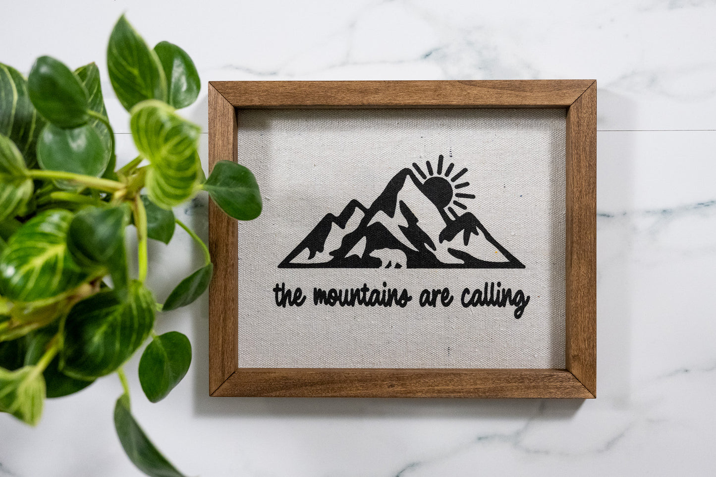 The Mountains Are Calling Reverse Canvas Sign with Walnut Frame