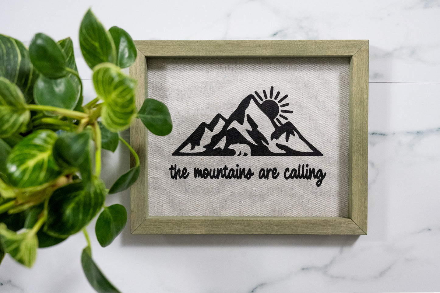 The Mountains Are Calling Reverse Canvas Sign with National Park Frame