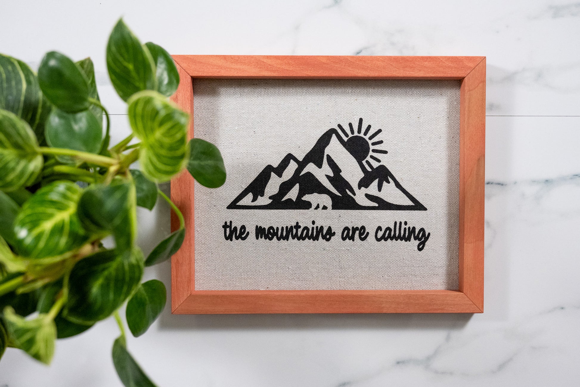 The Mountains Are Calling Reverse Canvas Sign with Apple Pie Frame