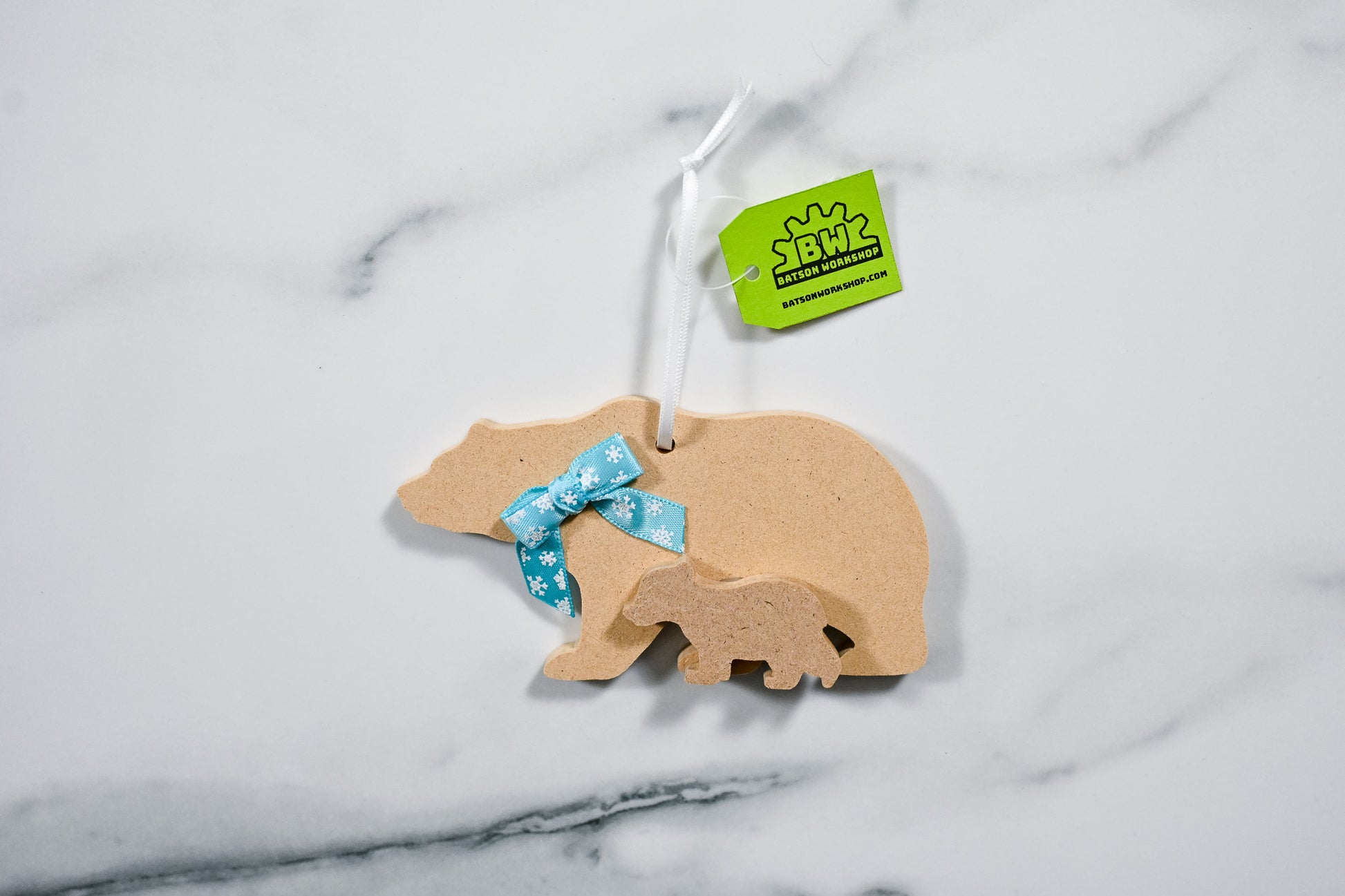 Bear Ornament with Blue Snowflake Bowtie