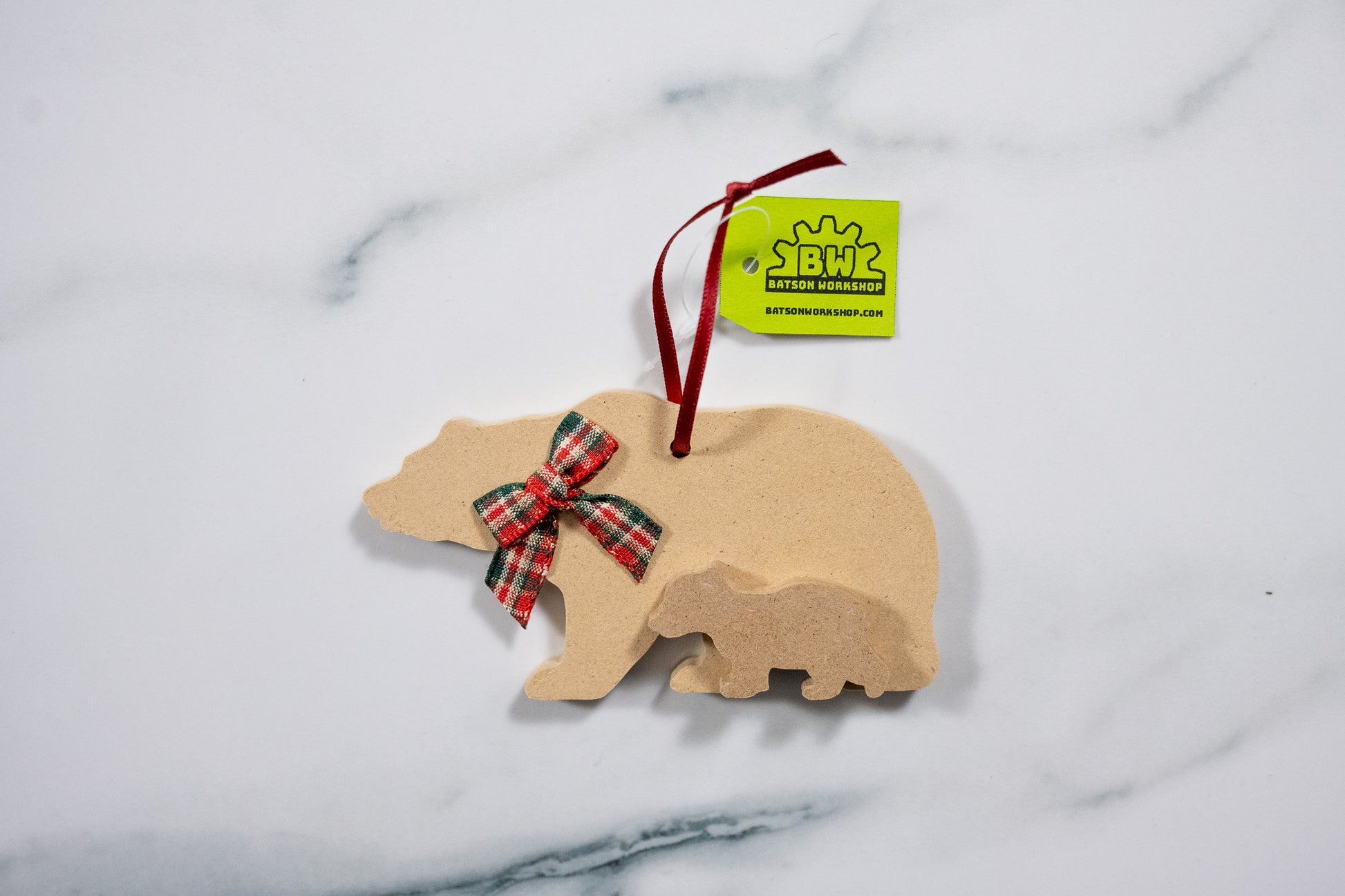 Bear Ornament with Red, Green & Gold Bowtie