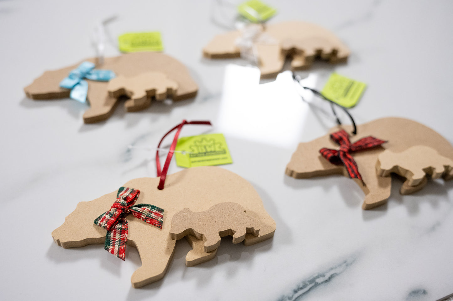 Bear Ornaments with Festive Ribbons