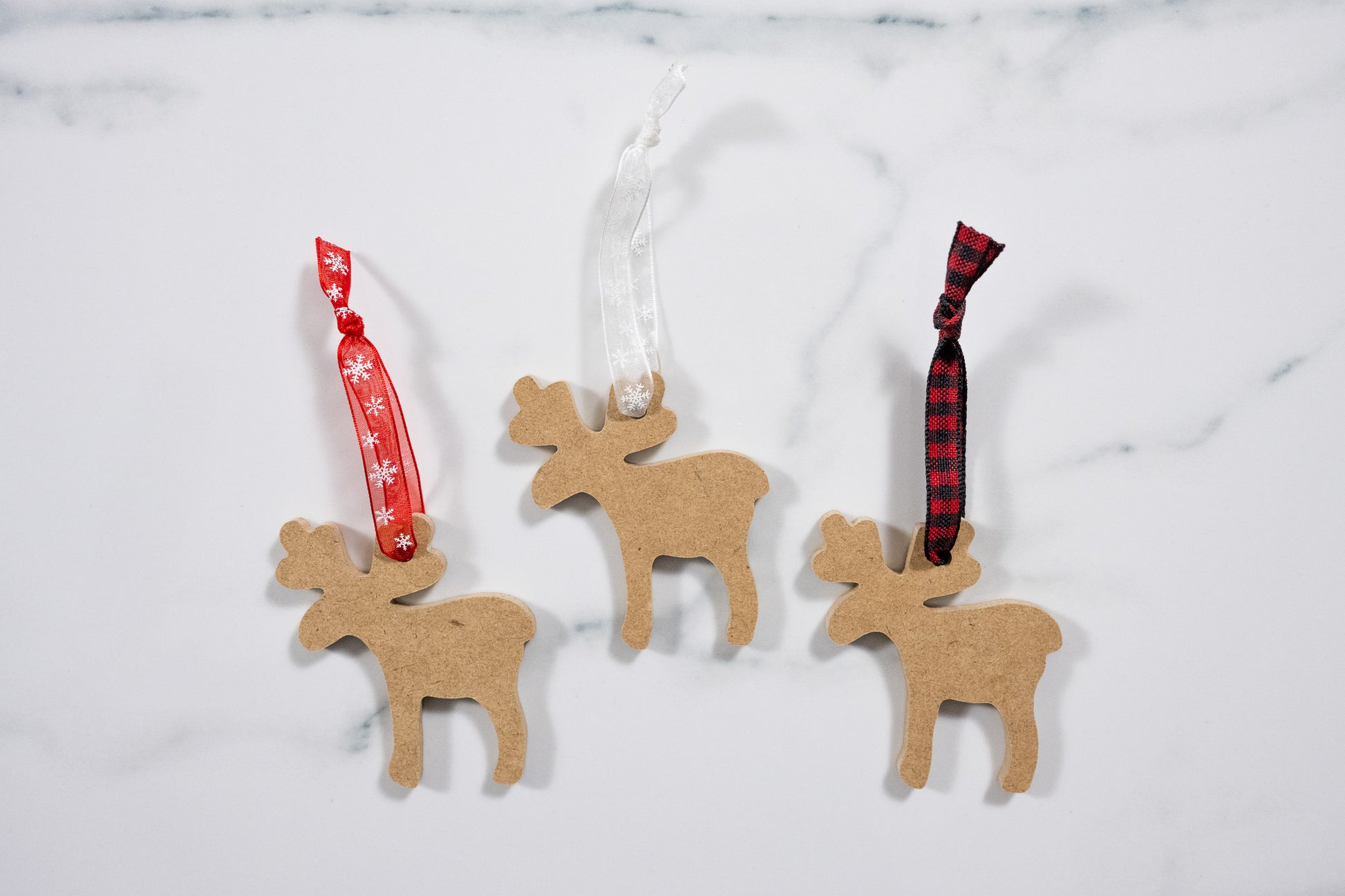 Moose Ornaments with Christmas Ribbons